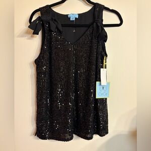 NWT CeCe Black Sequin Sleeveless Blouse